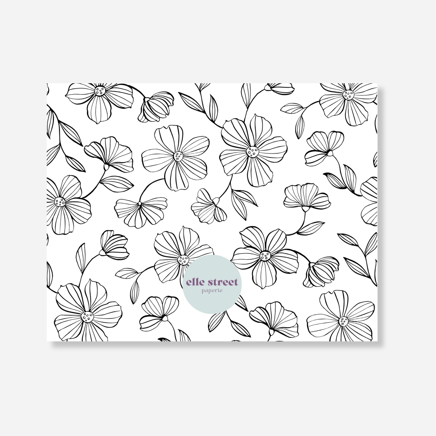 Black White Floral Blank Note Card
