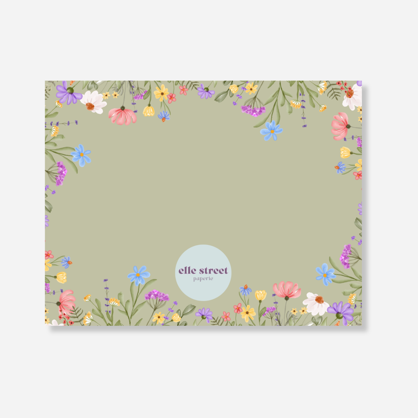 Green Floral Blank Note Card