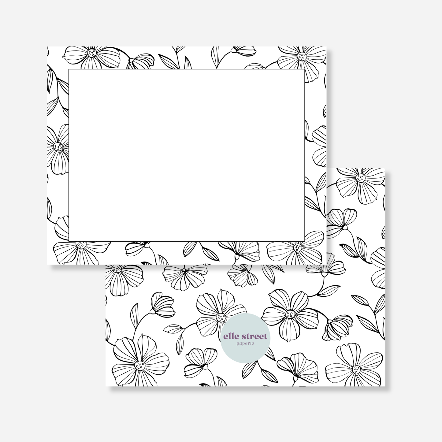 Black White Floral Blank Note Card