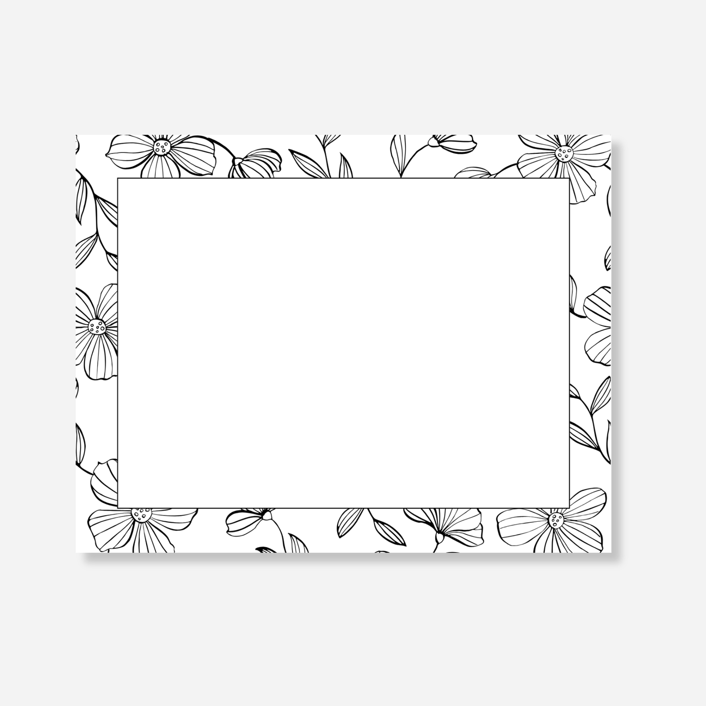 Black White Floral Blank Note Card
