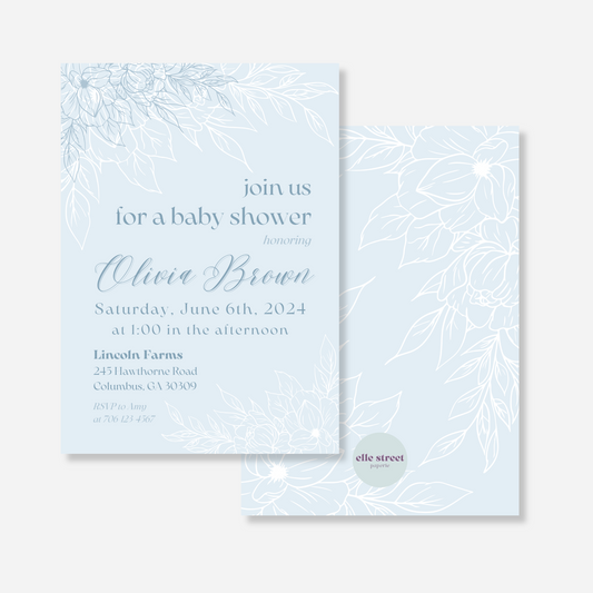 Blue Floral Baby Shower Invitation