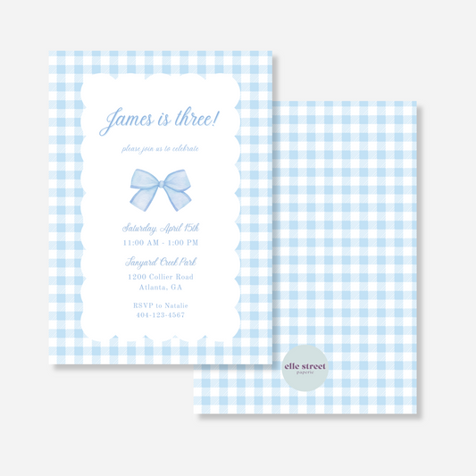 Blue Gingham Birthday Invitation