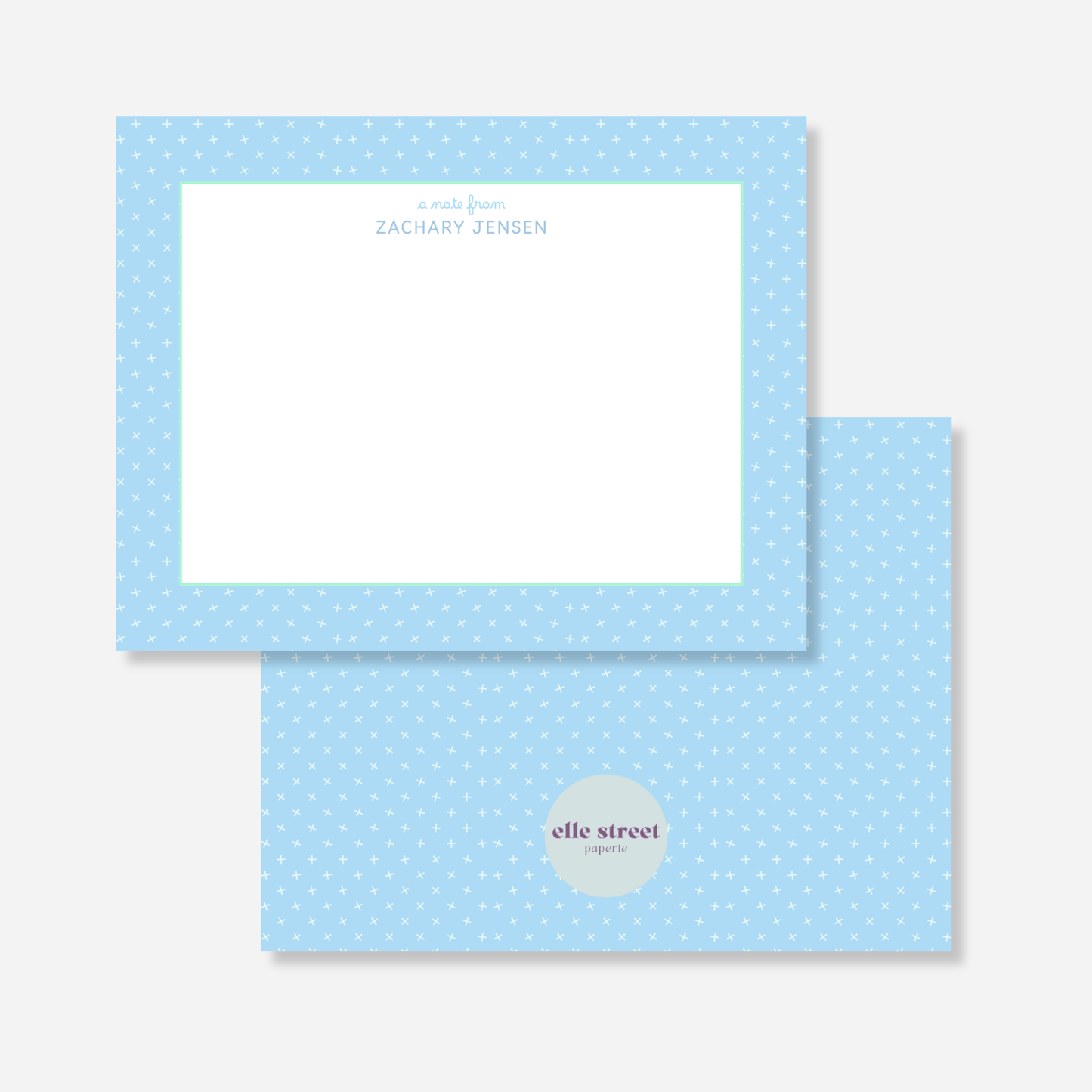 Blue Plus Name Note Card