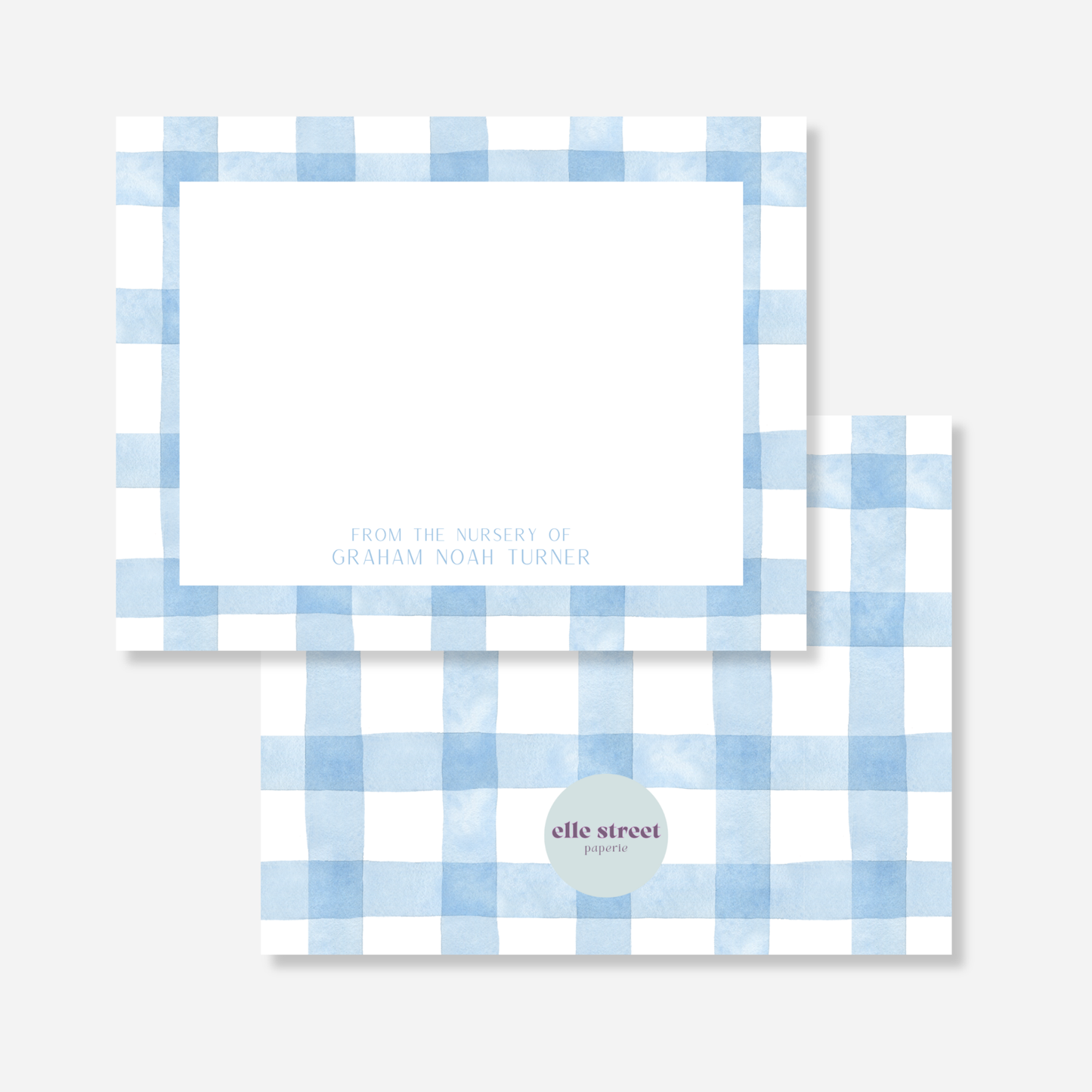 Blue Gingham Nursery Note Card