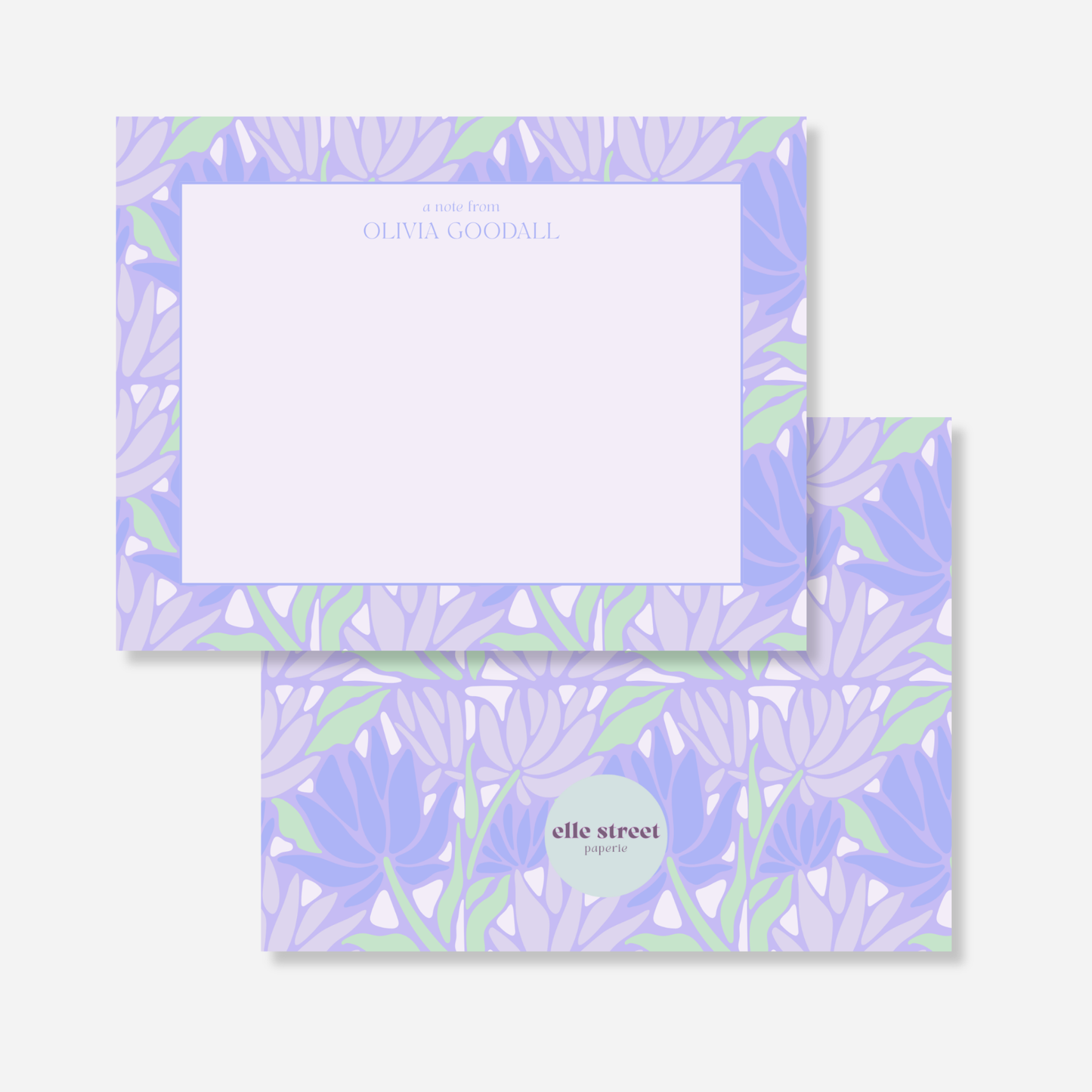 Bright Purple Floral Name Note Card