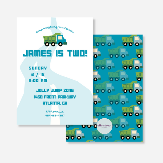 Dump Truck Birthday Invitation