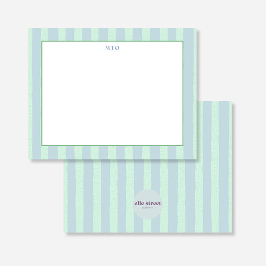 Green Blue Stripe Personalized Note Card