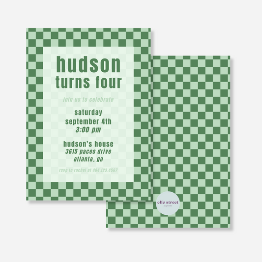 Green Checkered Birthday Invitation
