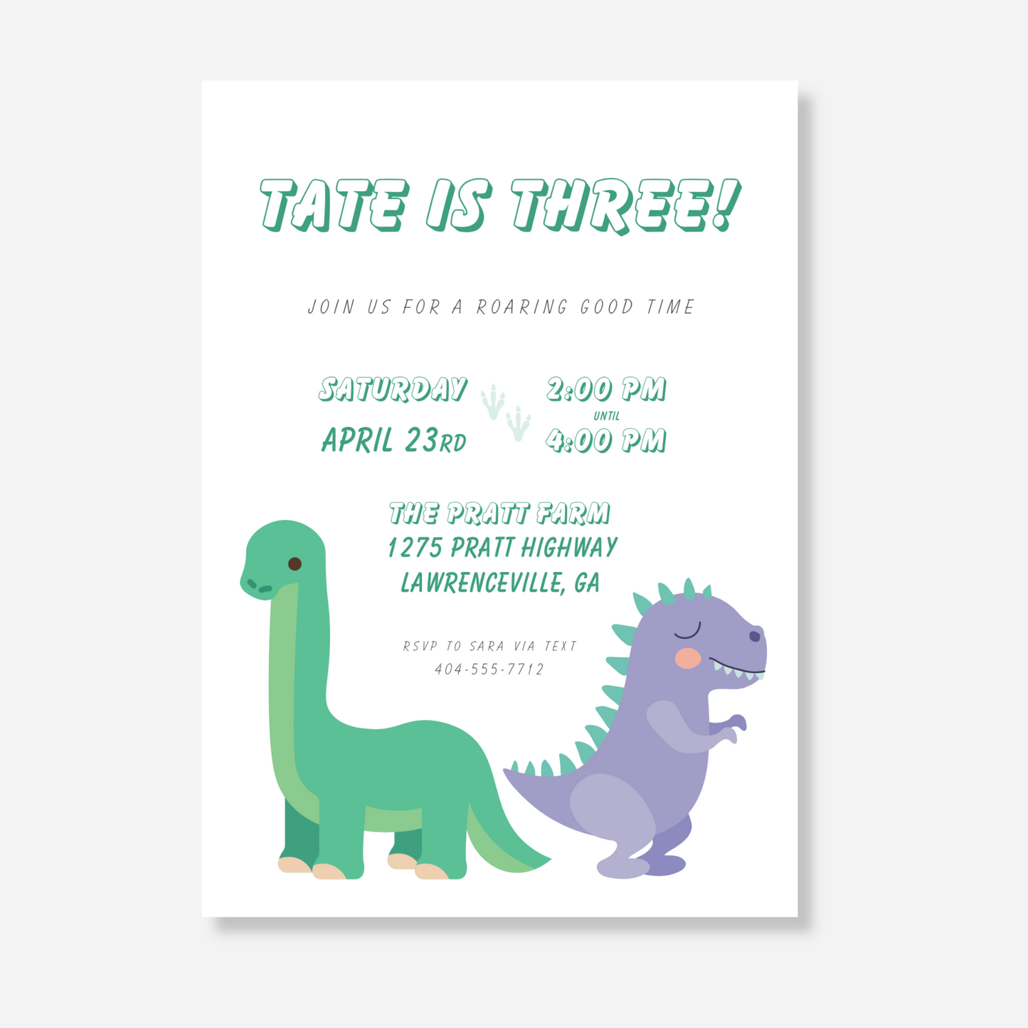 Green Dino Birthday Invitation