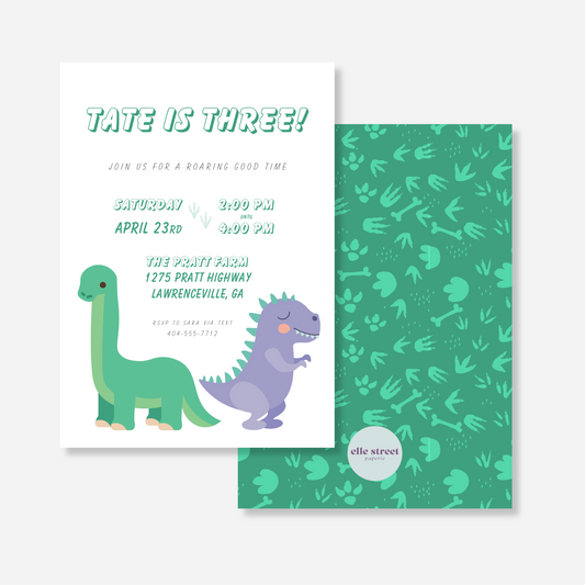 Green Dino Birthday Invitation