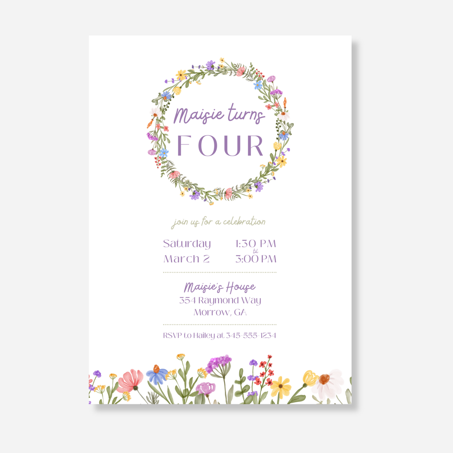 Green Floral Birthday Invitation