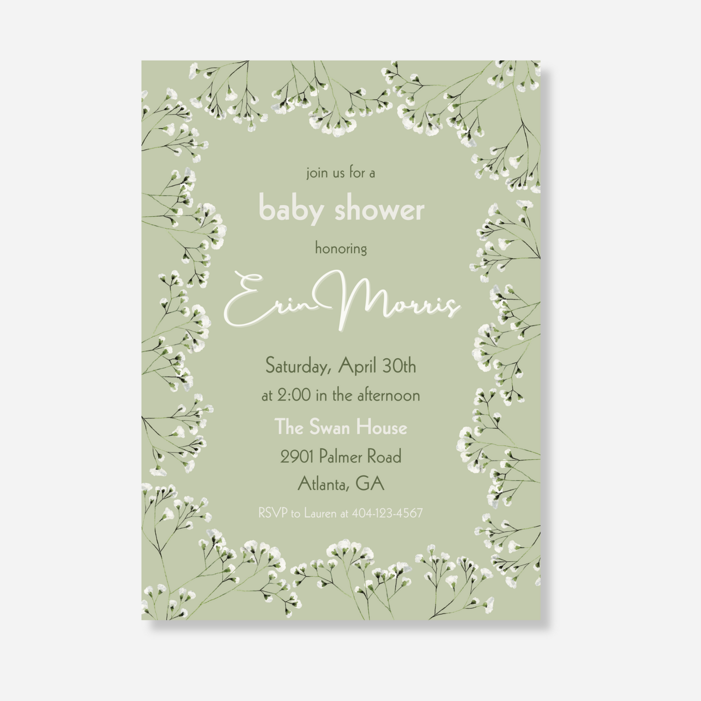 Green Floral Baby Shower Invitation