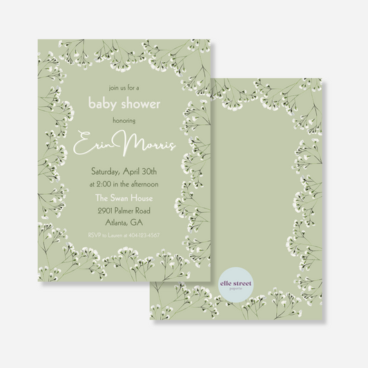 Green Floral Baby Shower Invitation