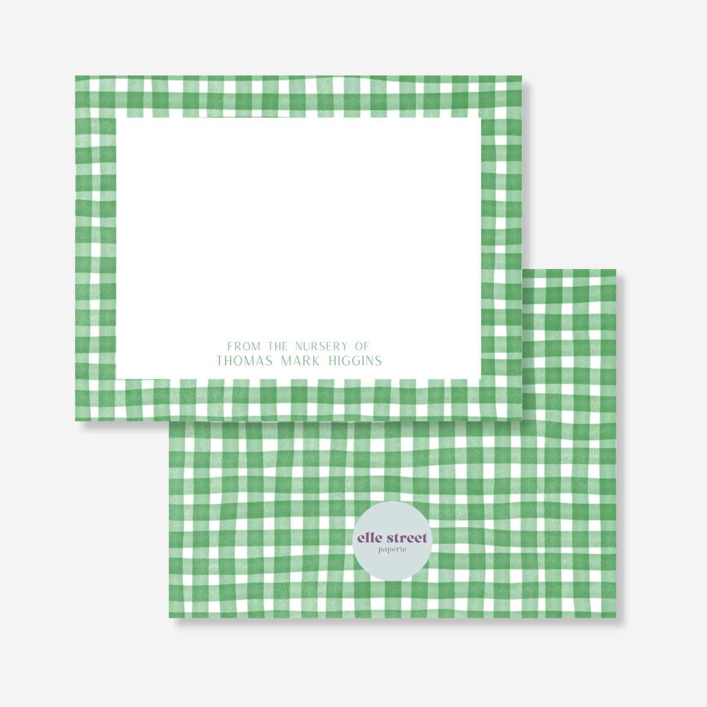 Green Gingham Nursery Note Card