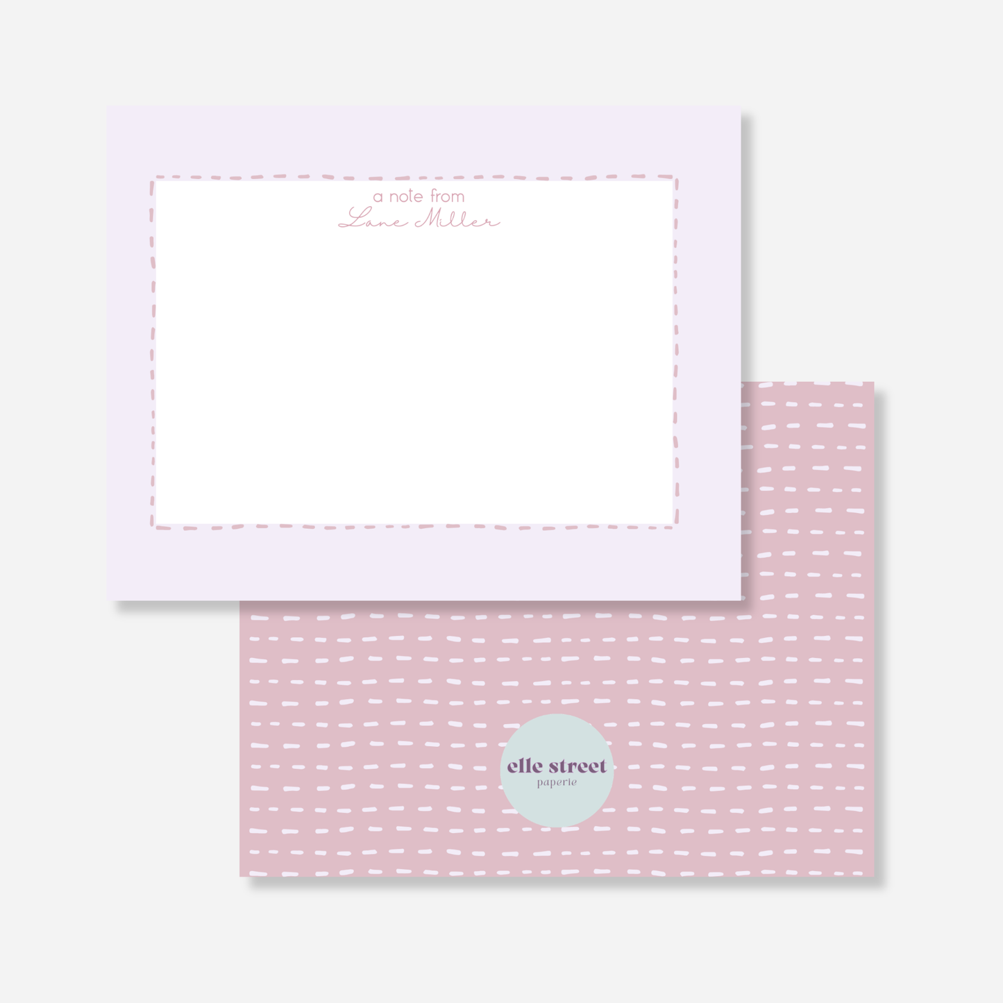 Soft Mauve Dash Personalized Note Card