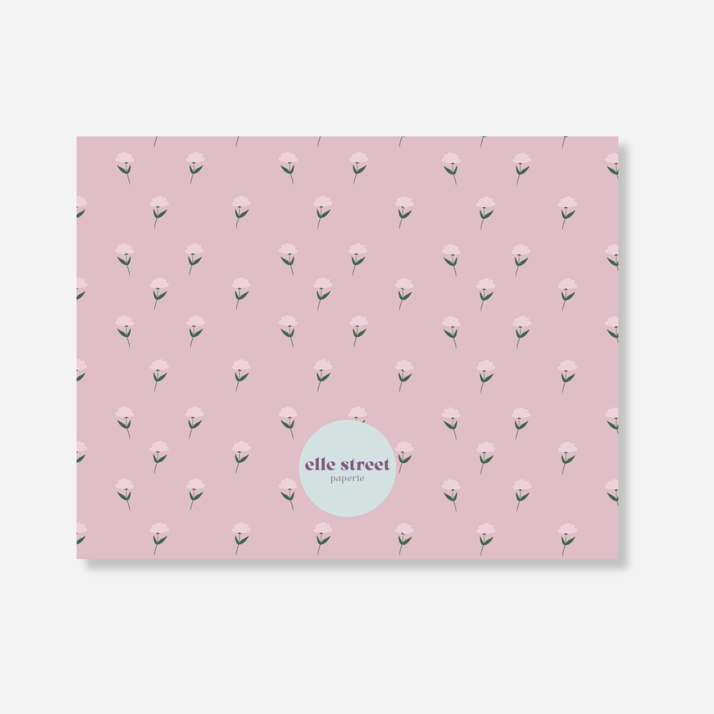 Pink Floral Scallop Blank Note Card