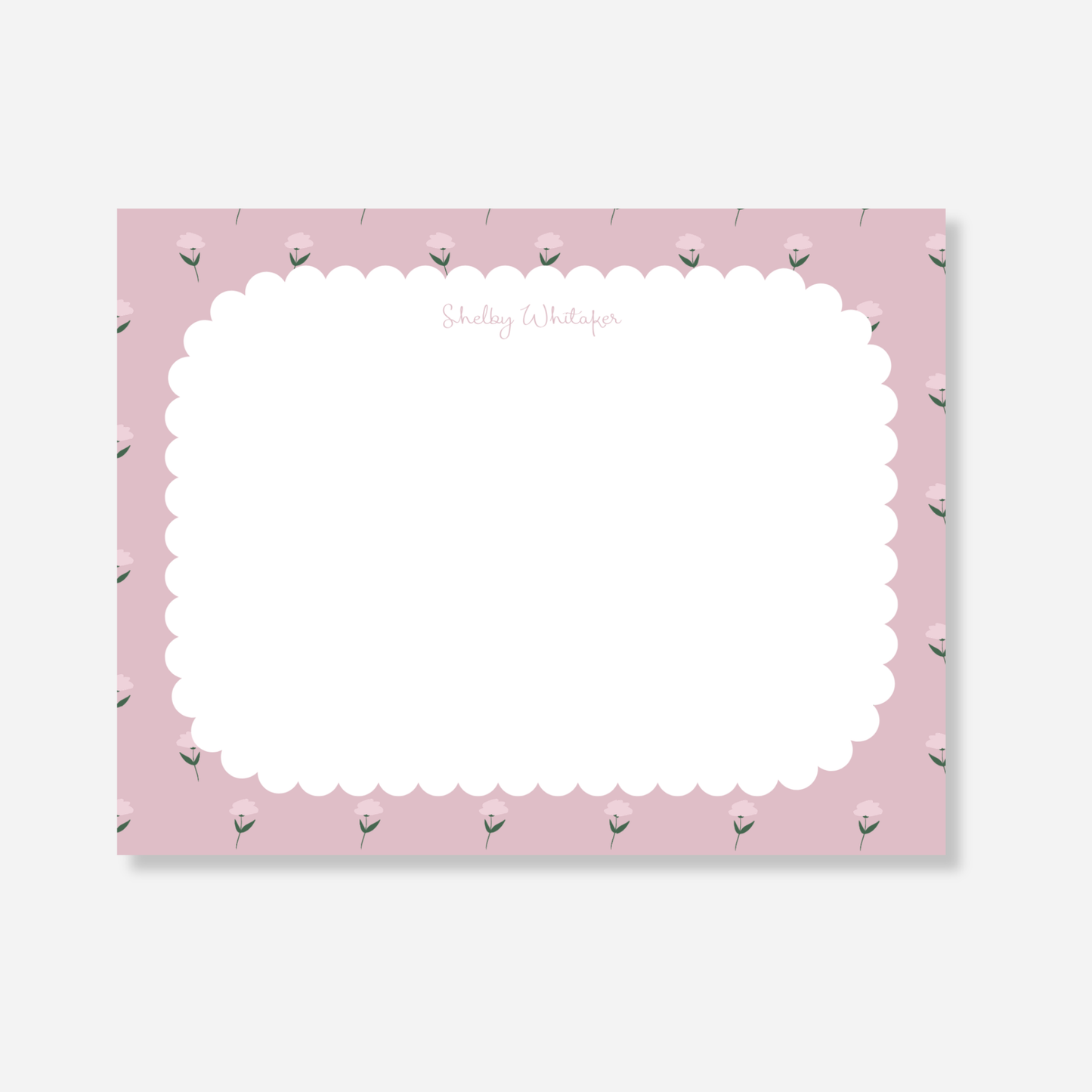 Pink Floral Scallop Blank Note Card