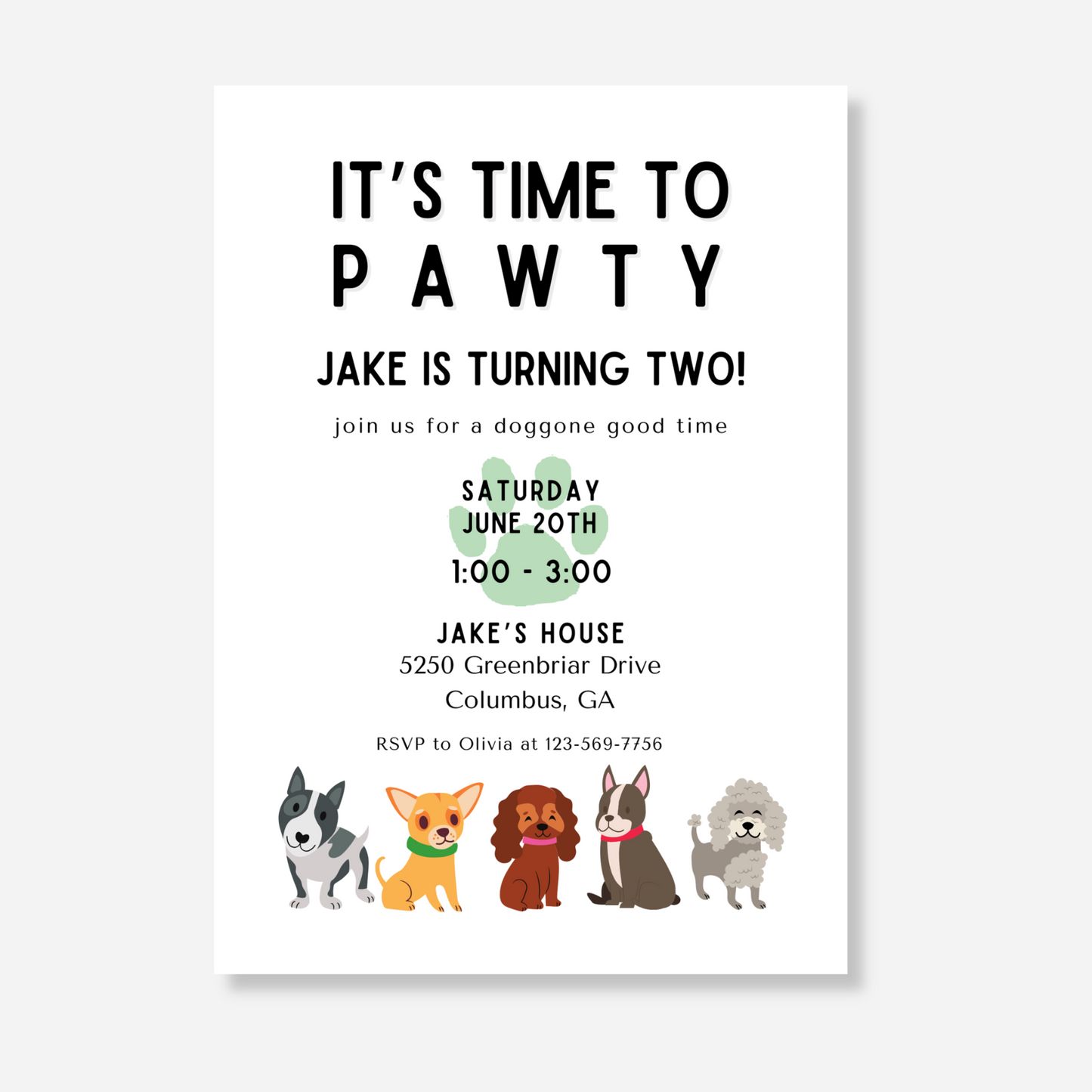 Pawty Time Birthday Invitation