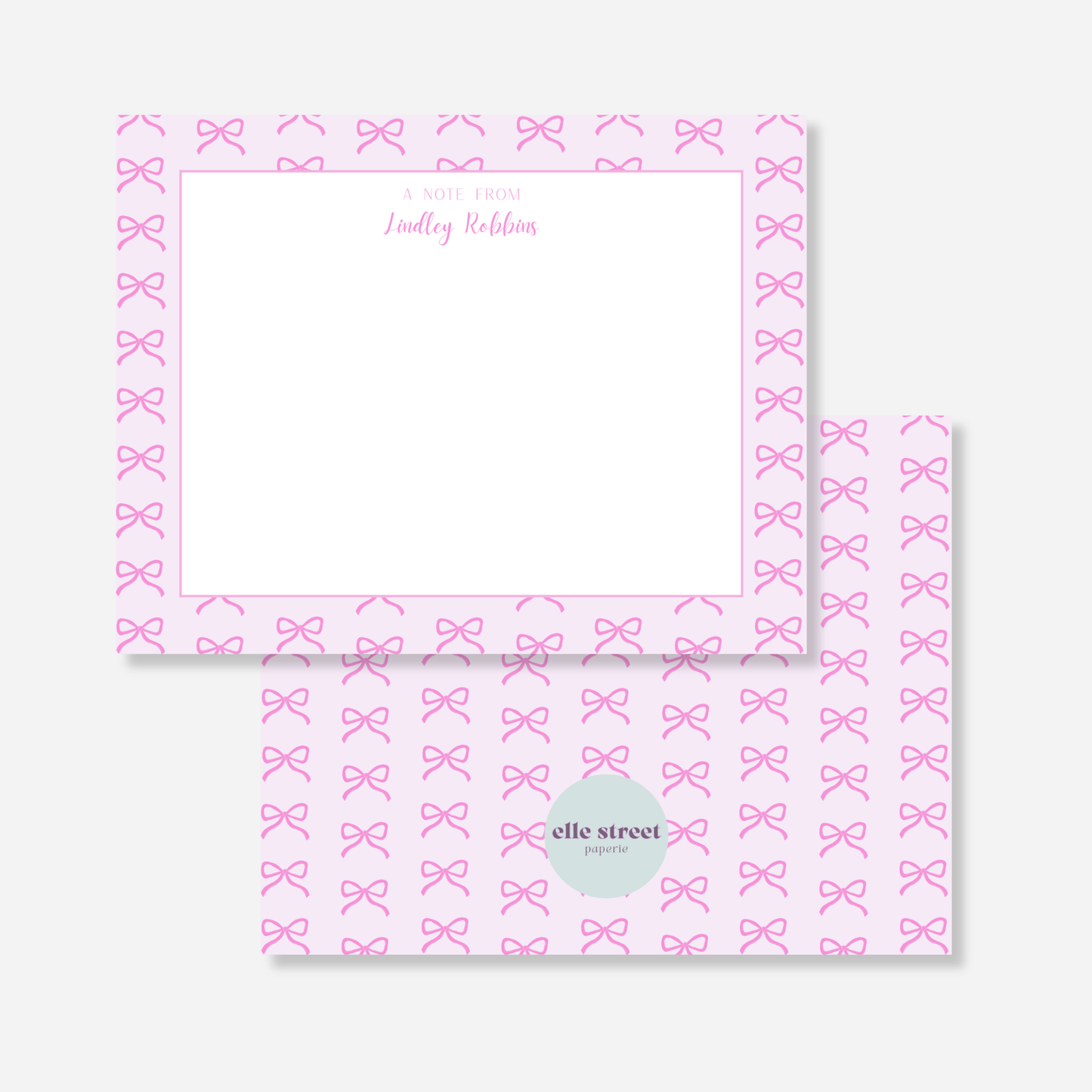 Pink Bow Name Note Card