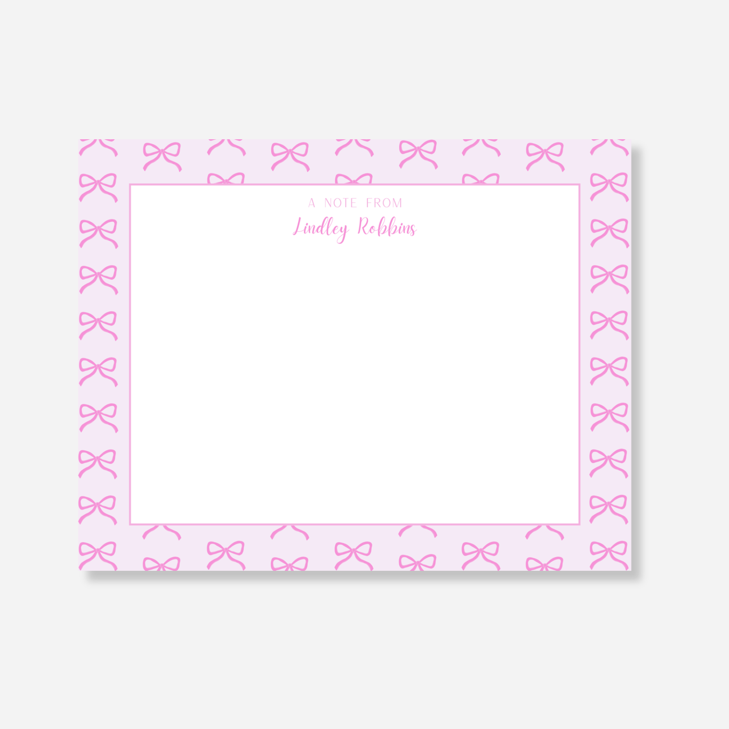 Pink Bow Name Note Card