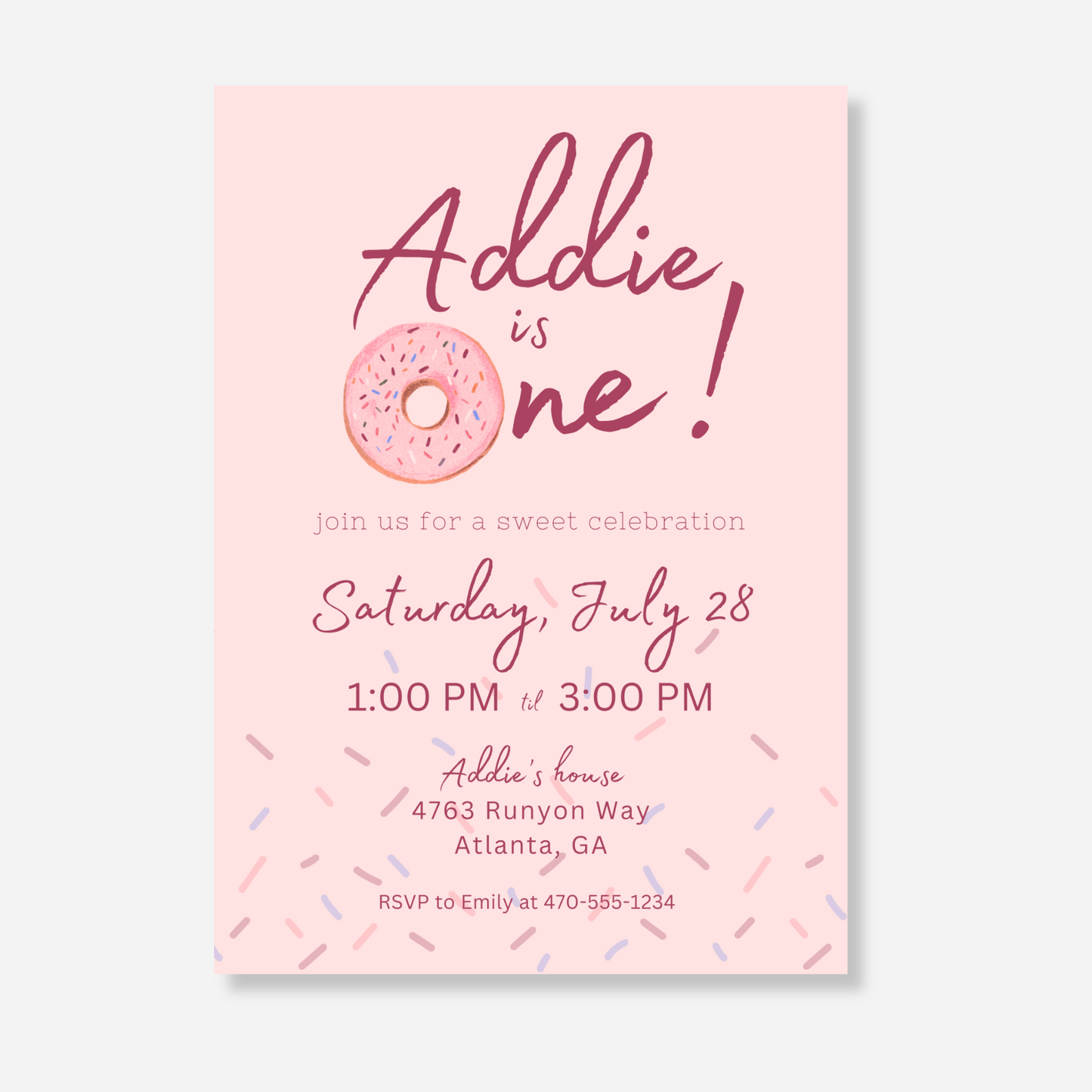 Pink Donut Birthday Invitation