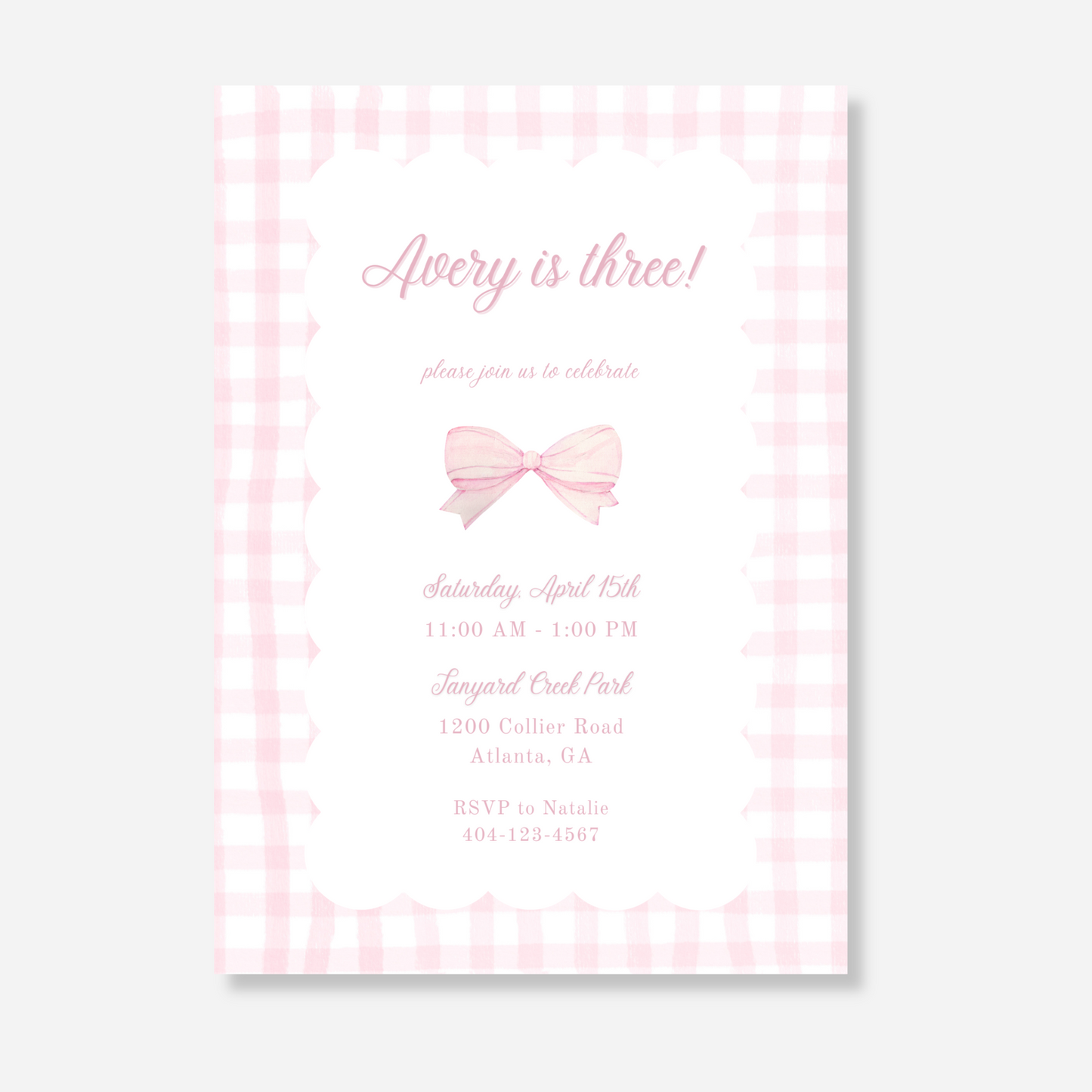 Pink Gingham Birthday Invitation