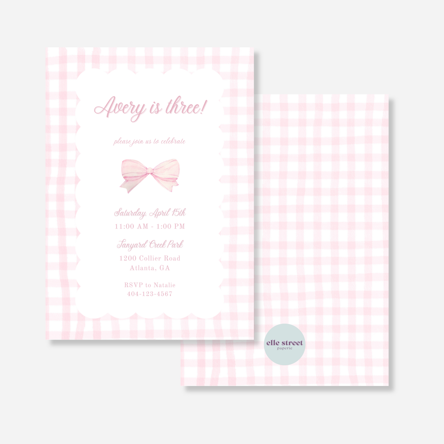Pink Gingham Birthday Invitation