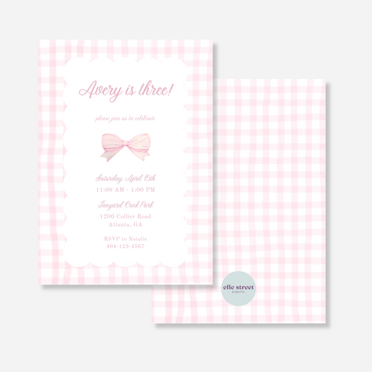 Pink Gingham Birthday Invitation