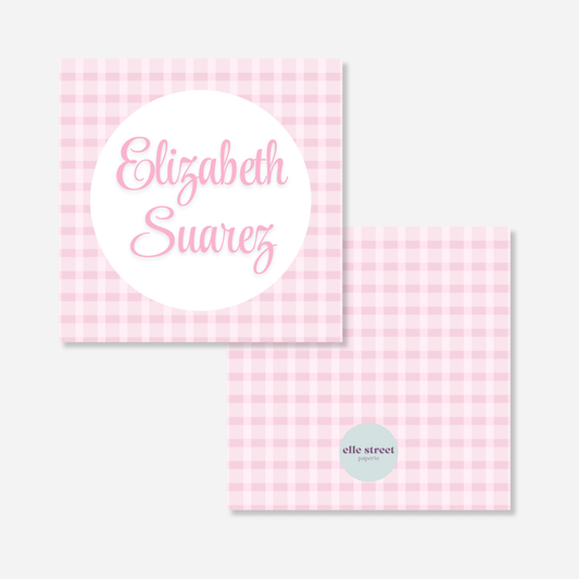Pink Gingham Initial Bag Tag