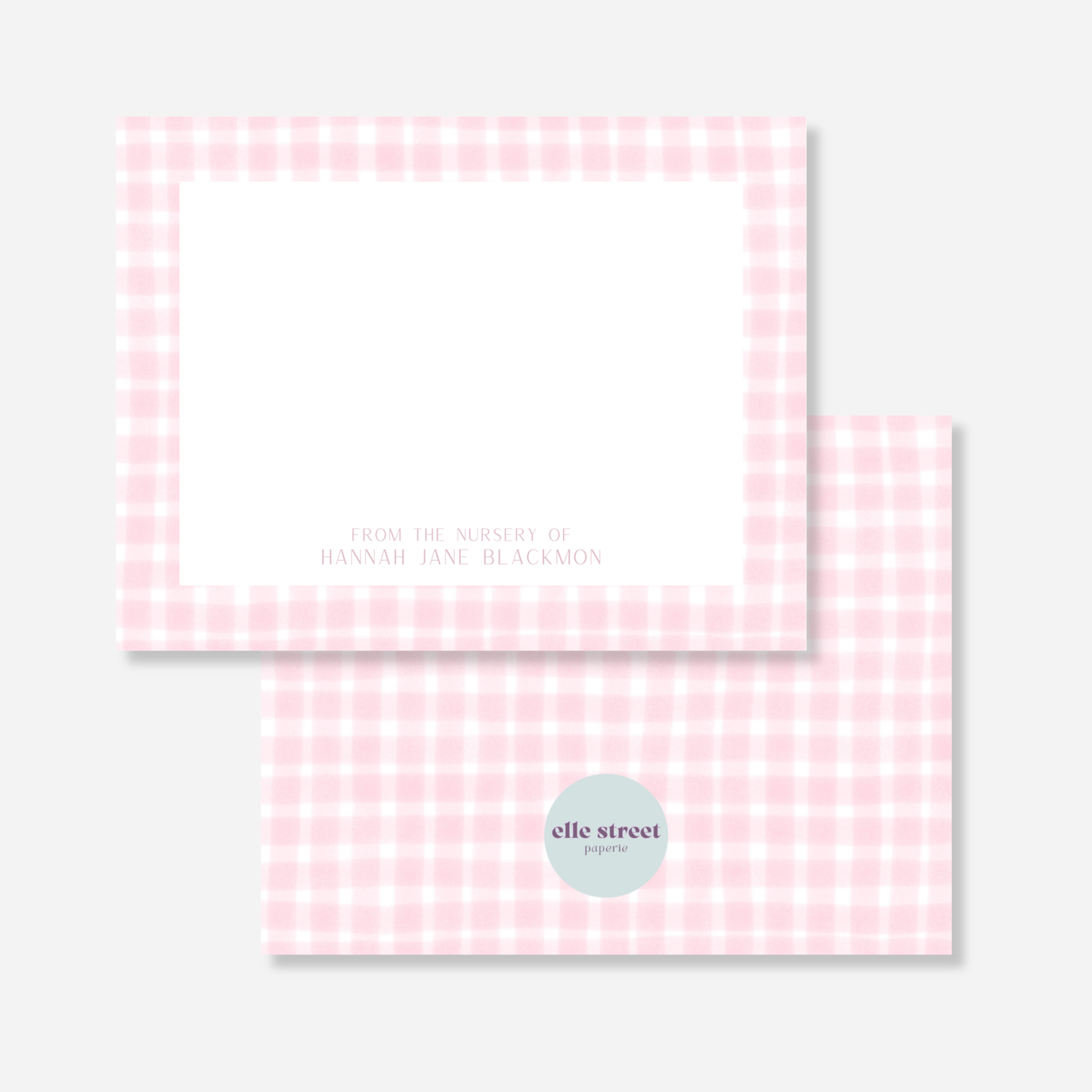 Pink Gingham Nursery Note Card