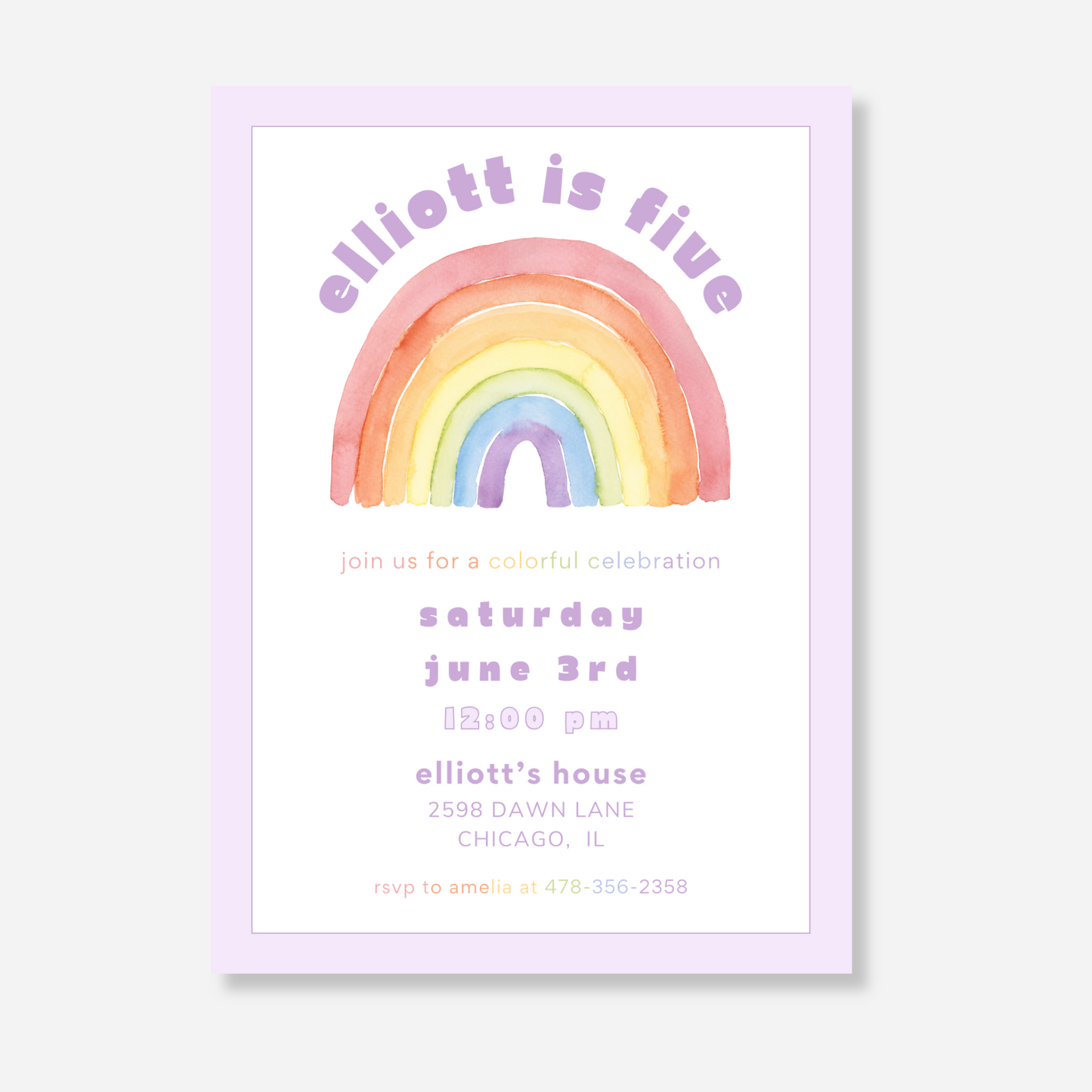 Purple Rainbow Birthday Invitation