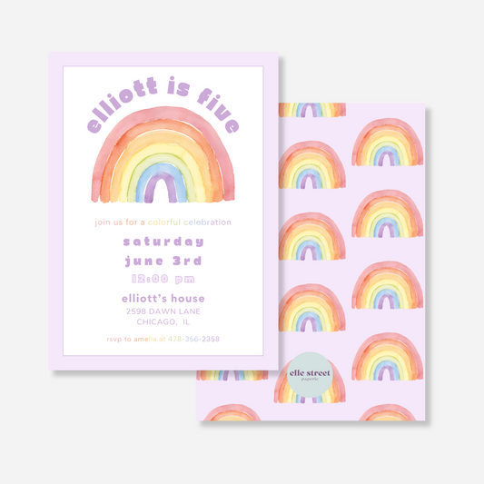 Purple Rainbow Birthday Invitation