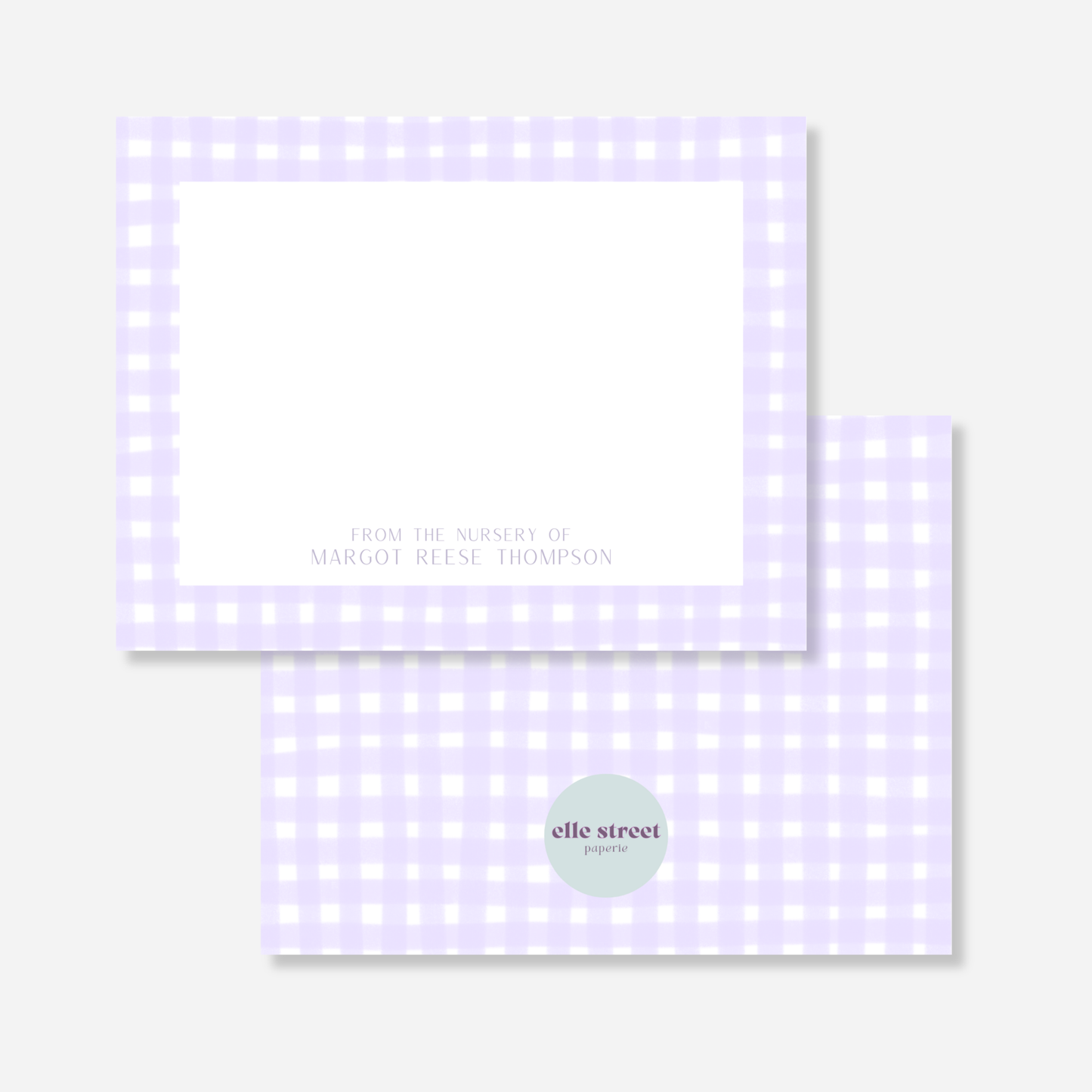 Purple Gingham Nursery Note Card