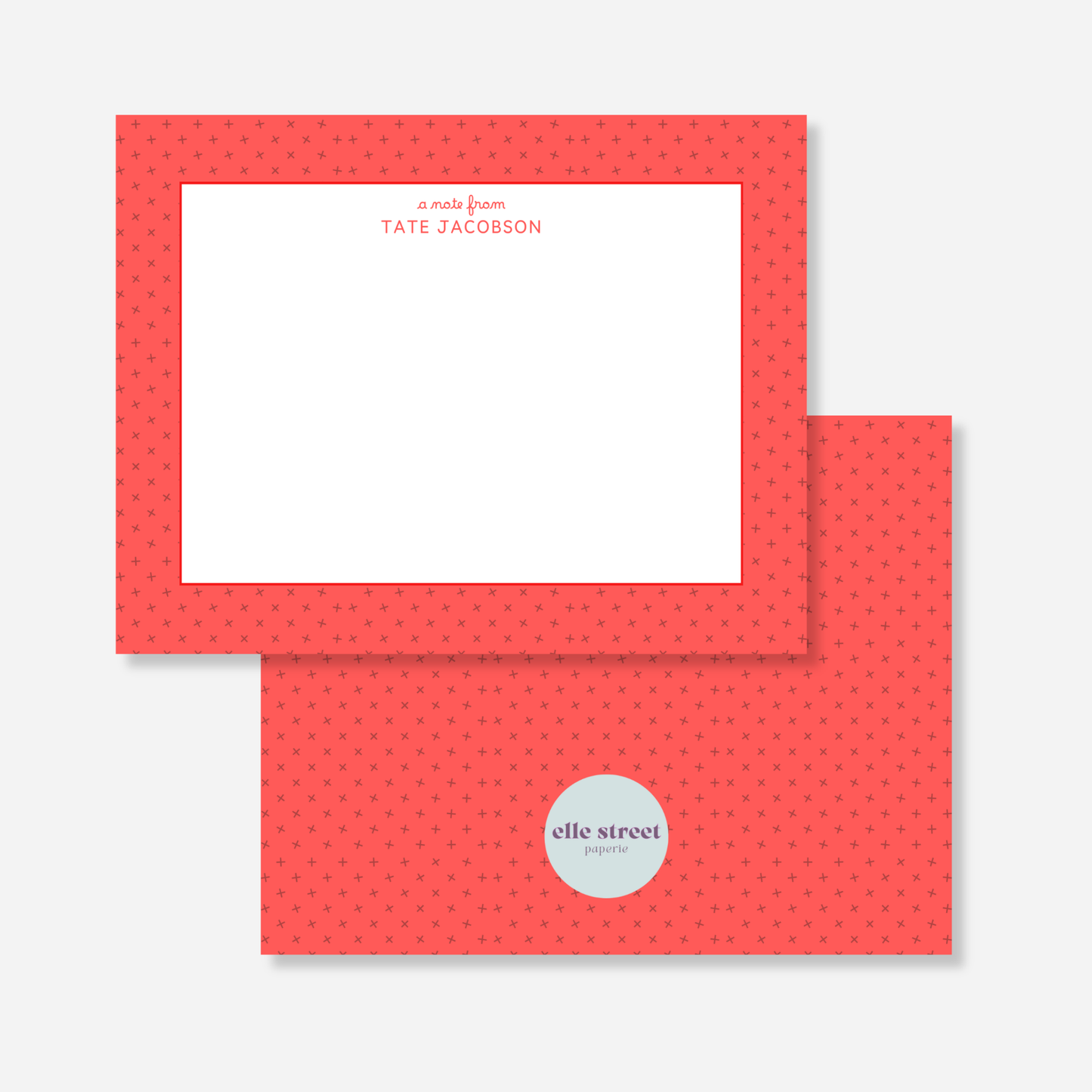 Red Plus Name Note Card