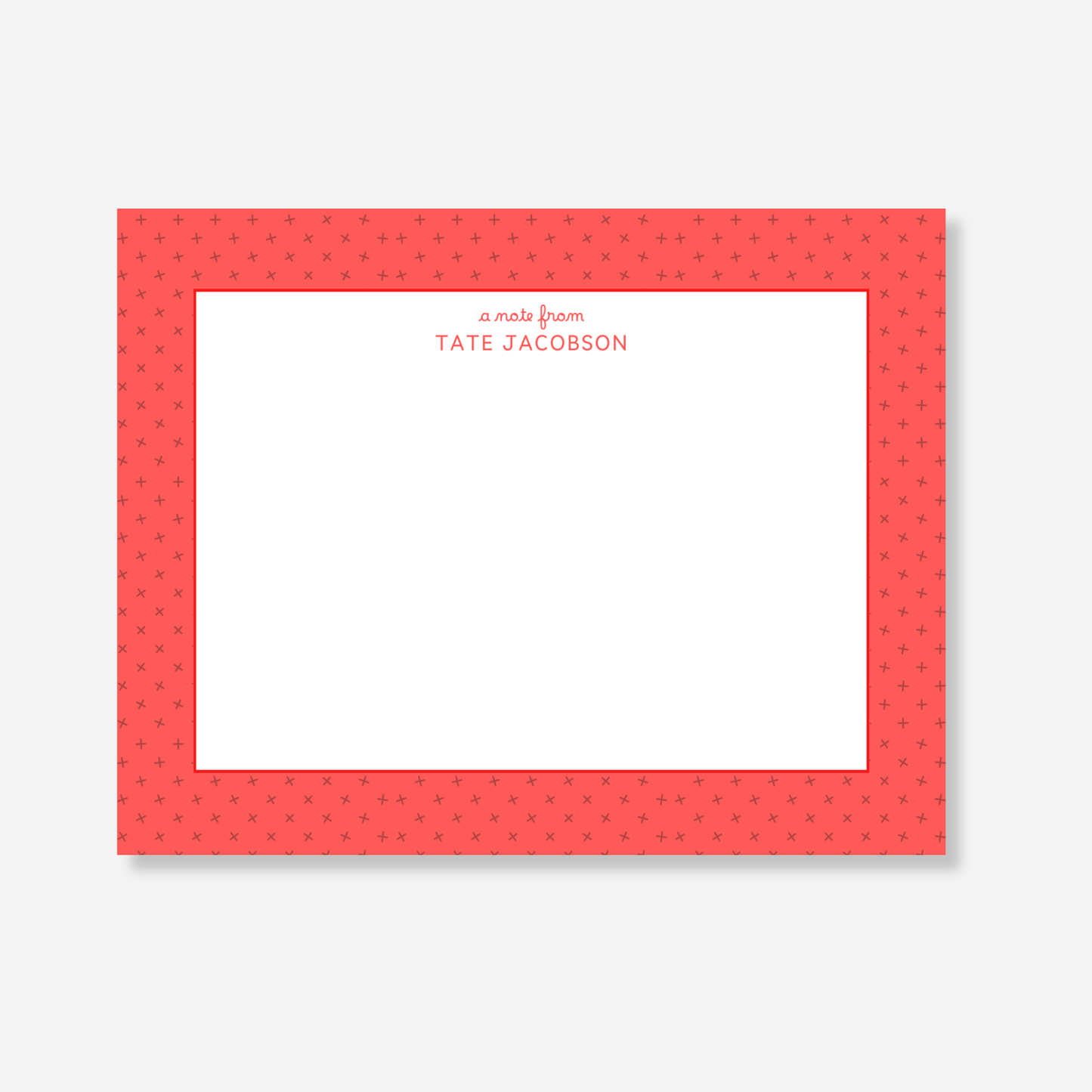 Red Plus Name Note Card