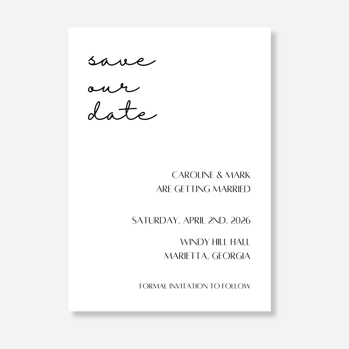 Simple Black White Save the Date