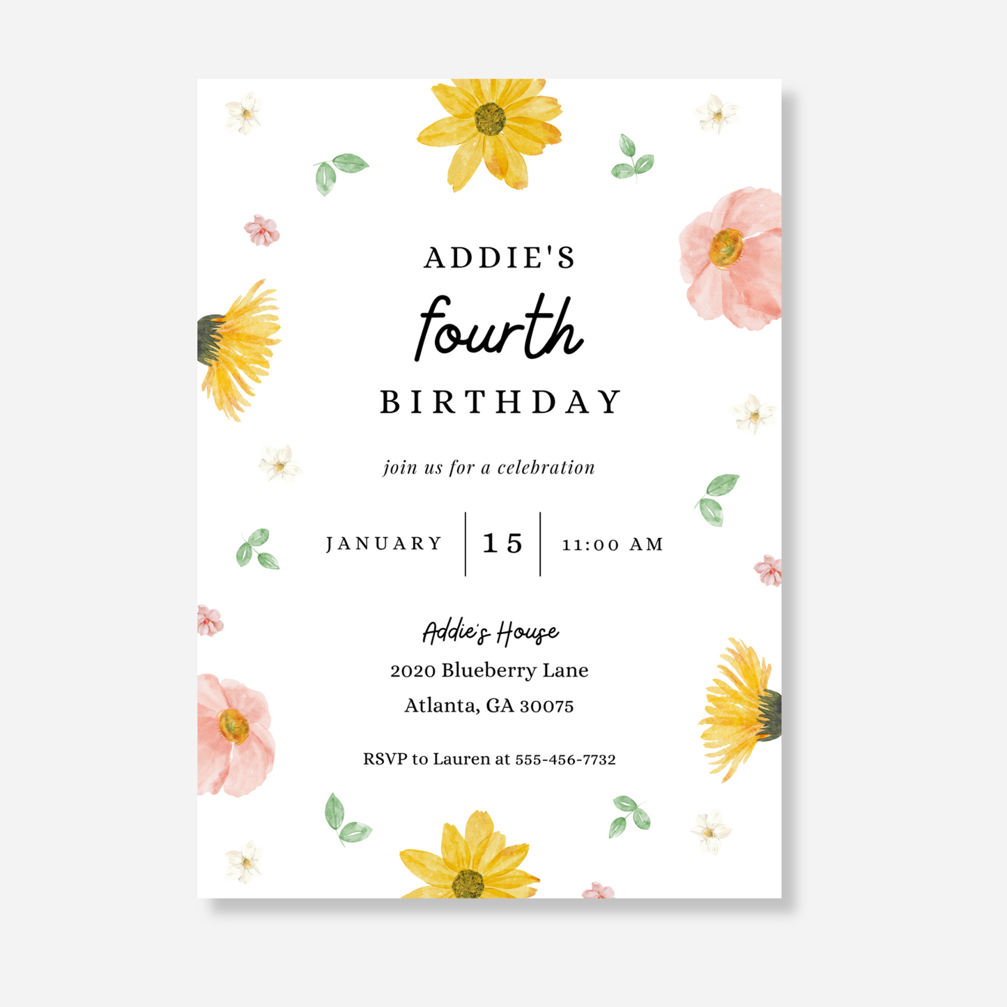 Soft Floral Birthday Invitation