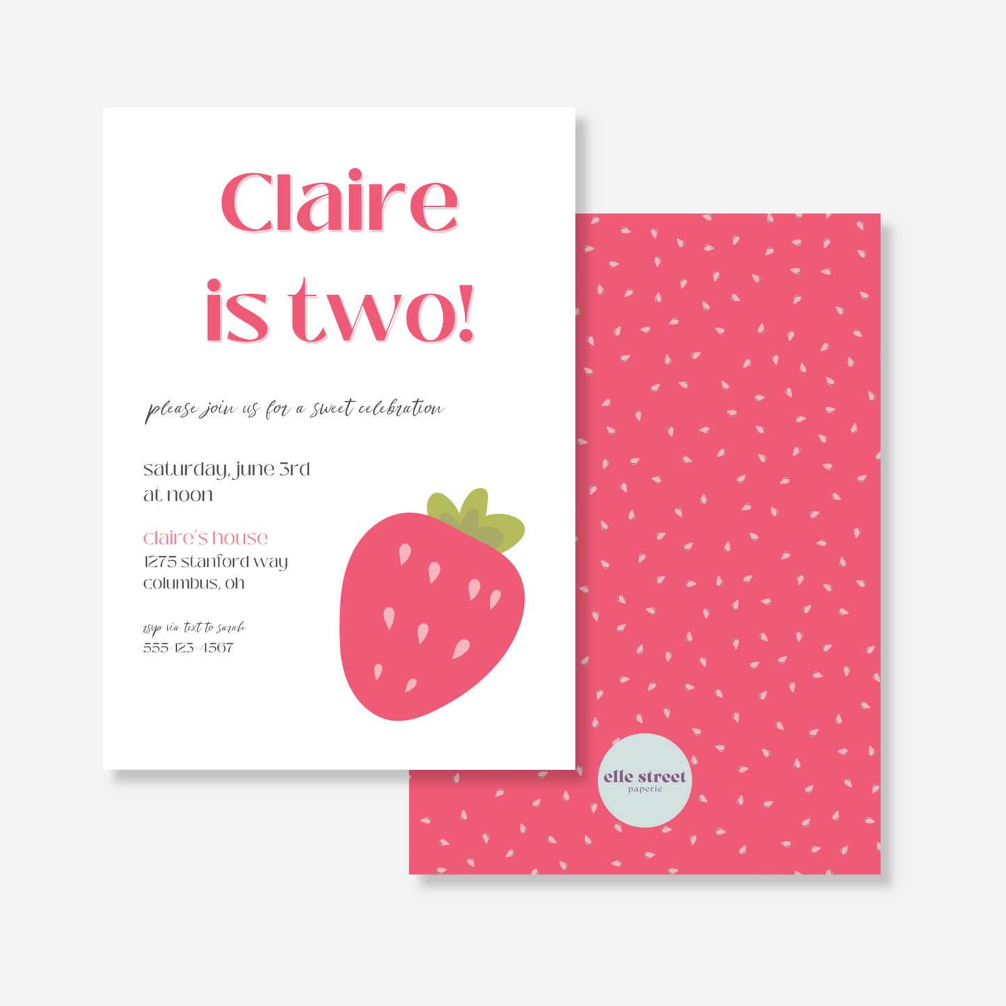 Strawberry Sweet Celebration Birthday Invitation